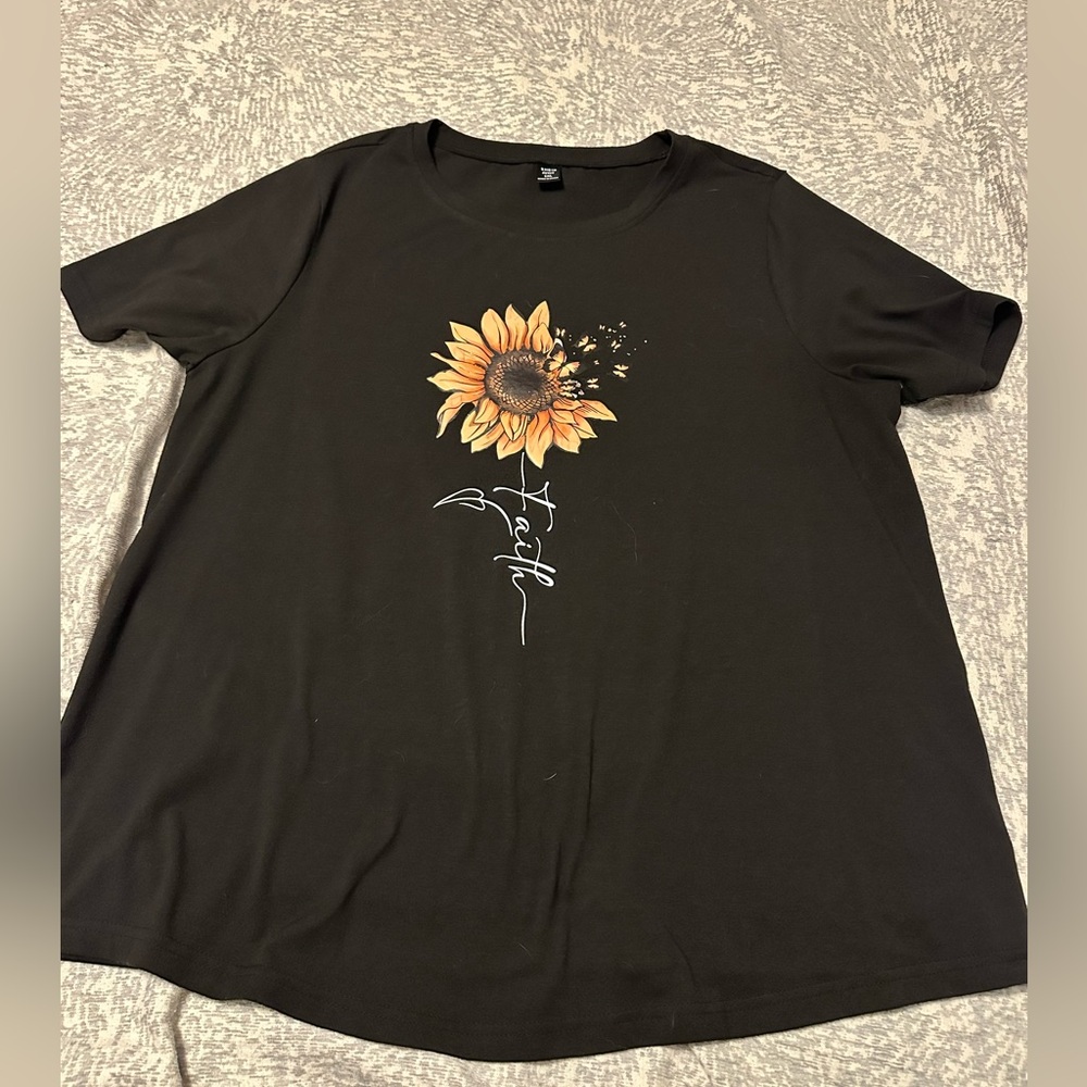 SHEIN Black Tee with Sunflower Design